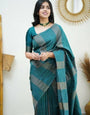 Breathtaking Rama Soft Silk Saree With Captivating Blouse Piece