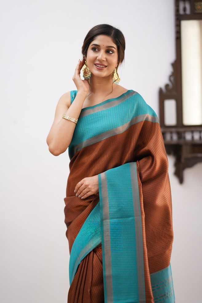 Alluring Brown Soft Silk Saree With Stylish Blouse Piece