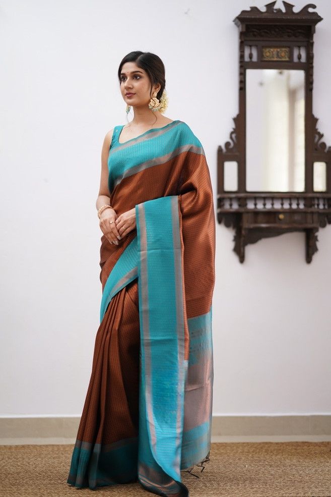 Alluring Brown Soft Silk Saree With Stylish Blouse Piece