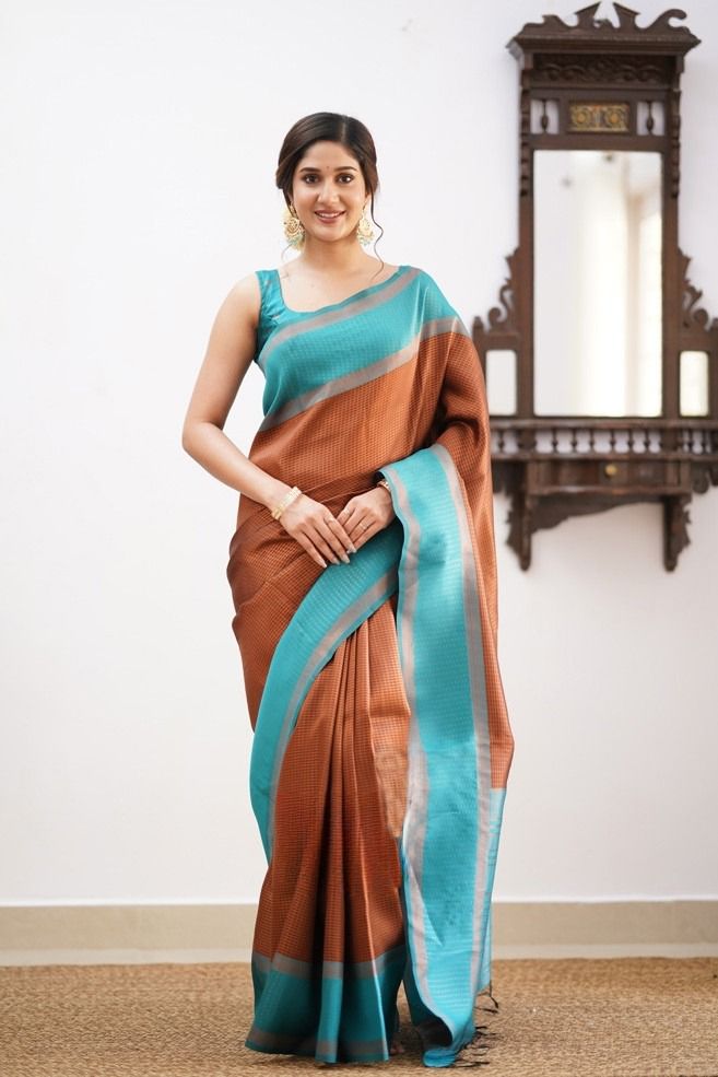 Alluring Brown Soft Silk Saree With Stylish Blouse Piece