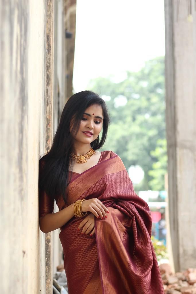 Admirable Wine Soft Silk Saree With Panoply Blouse Piece