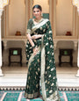 Ephemeral Dark Green Soft Banarasi Silk Saree With Magnificat Blouse Piece