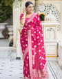 Embrocation Dark Pink Soft Banarasi Silk Saree With Splendorous Blouse Piece