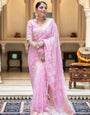 Most Flattering Pink Soft Banarasi Silk Saree With Panoply Blouse Piece