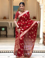 Entrancing Red Soft Banarasi Silk Saree With Palimpsest Blouse Piece