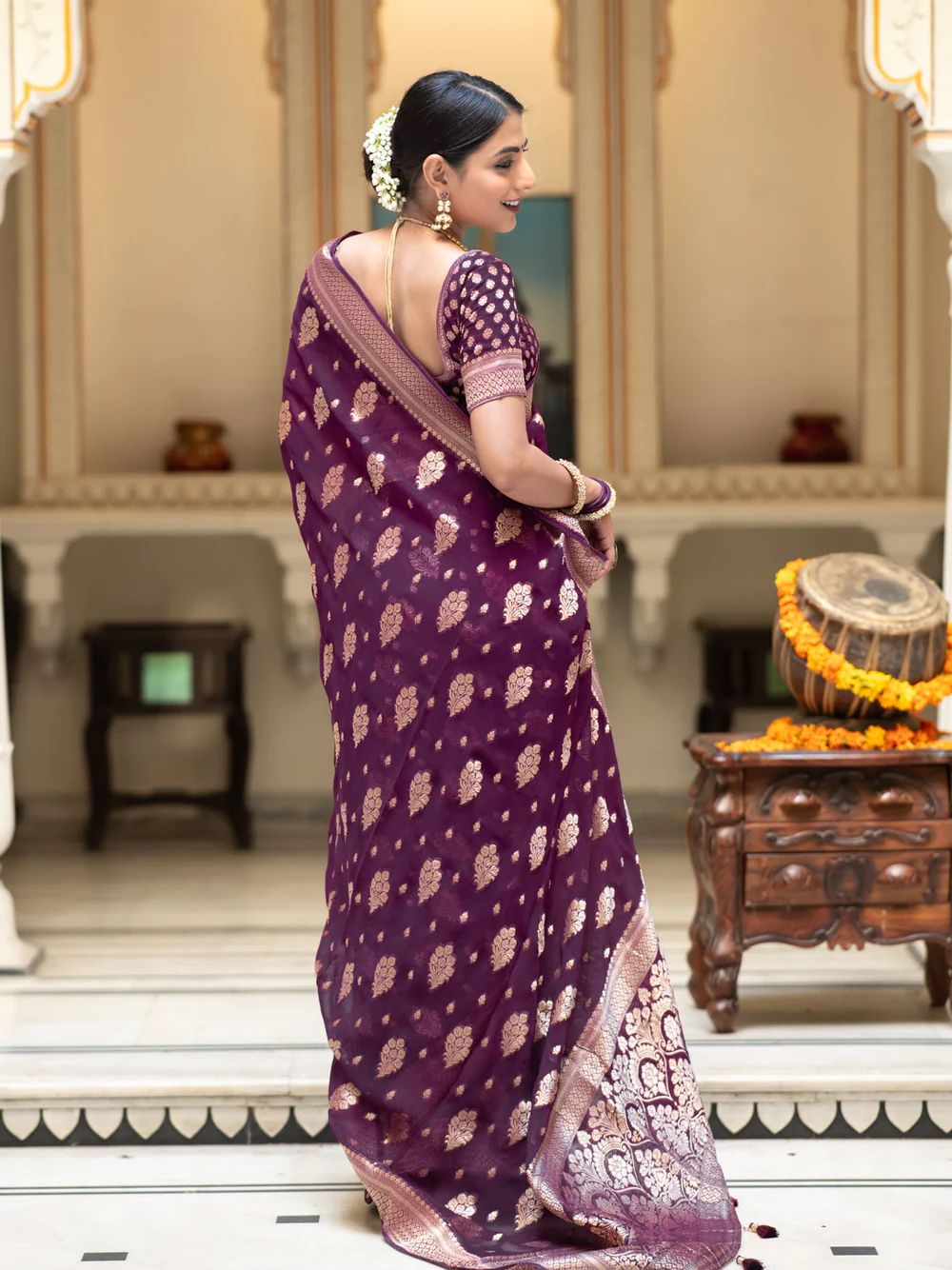 Inspiring Wine Soft Banarasi Silk Saree With Nemesis Blouse Piece