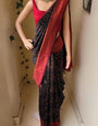 Felicitous Black Soft Silk Saree With Whimsical Blouse Piece