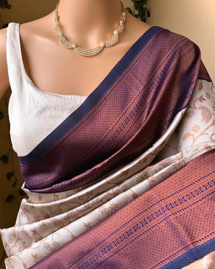 Amiable Grey Soft Silk Saree With Charismatic Blouse Piece