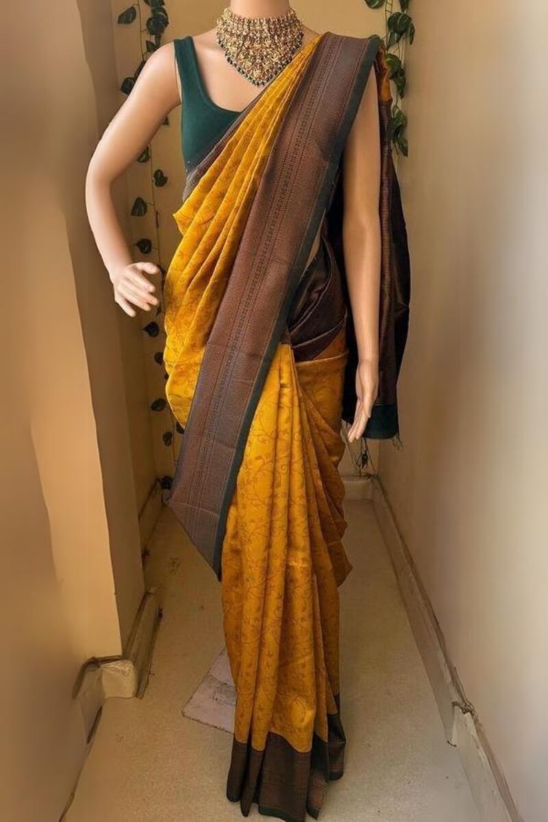 Incredible Yellow Soft Silk Saree With Piquant Blouse Piece