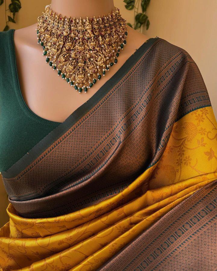 Incredible Yellow Soft Silk Saree With Piquant Blouse Piece