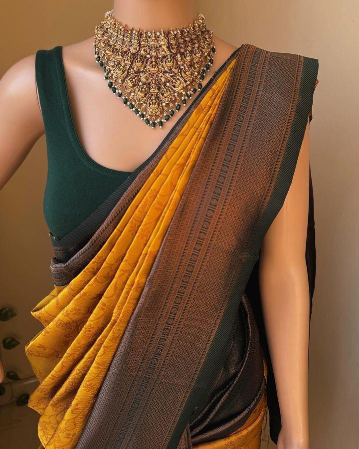 Incredible Yellow Soft Silk Saree With Piquant Blouse Piece