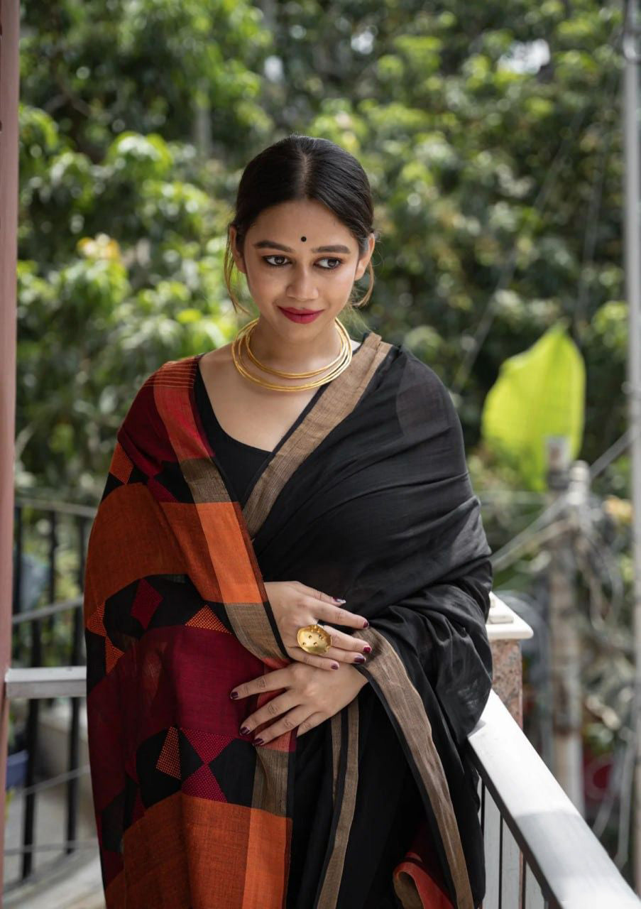 Seraglio Black Cotton Silk Saree With Improbable Blouse Piece