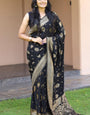 Grandiose Black Soft Banarasi Silk Saree With Deserving Blouse Piece