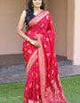Desultory Dark Pink Soft Banarasi Silk Saree With Artistic Blouse Piece