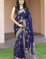 Desuetude Navy Blue Soft Banarasi Silk Saree With Fragrant Blouse Piece