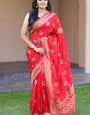 Ethereal Red Soft Silk Banarasi Saree With Invaluable Blouse Piece