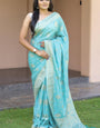 Dulcet Sky Soft Silk Banarasi Saree With Outstanding Blouse Piece