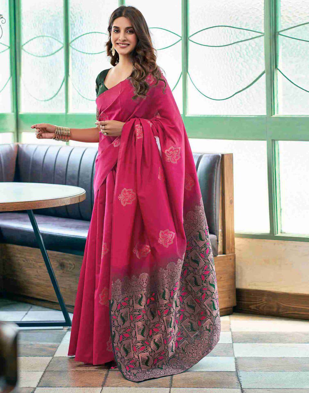 Demanding Dark Pink Soft Silk Saree With Captivating Blouse Piece