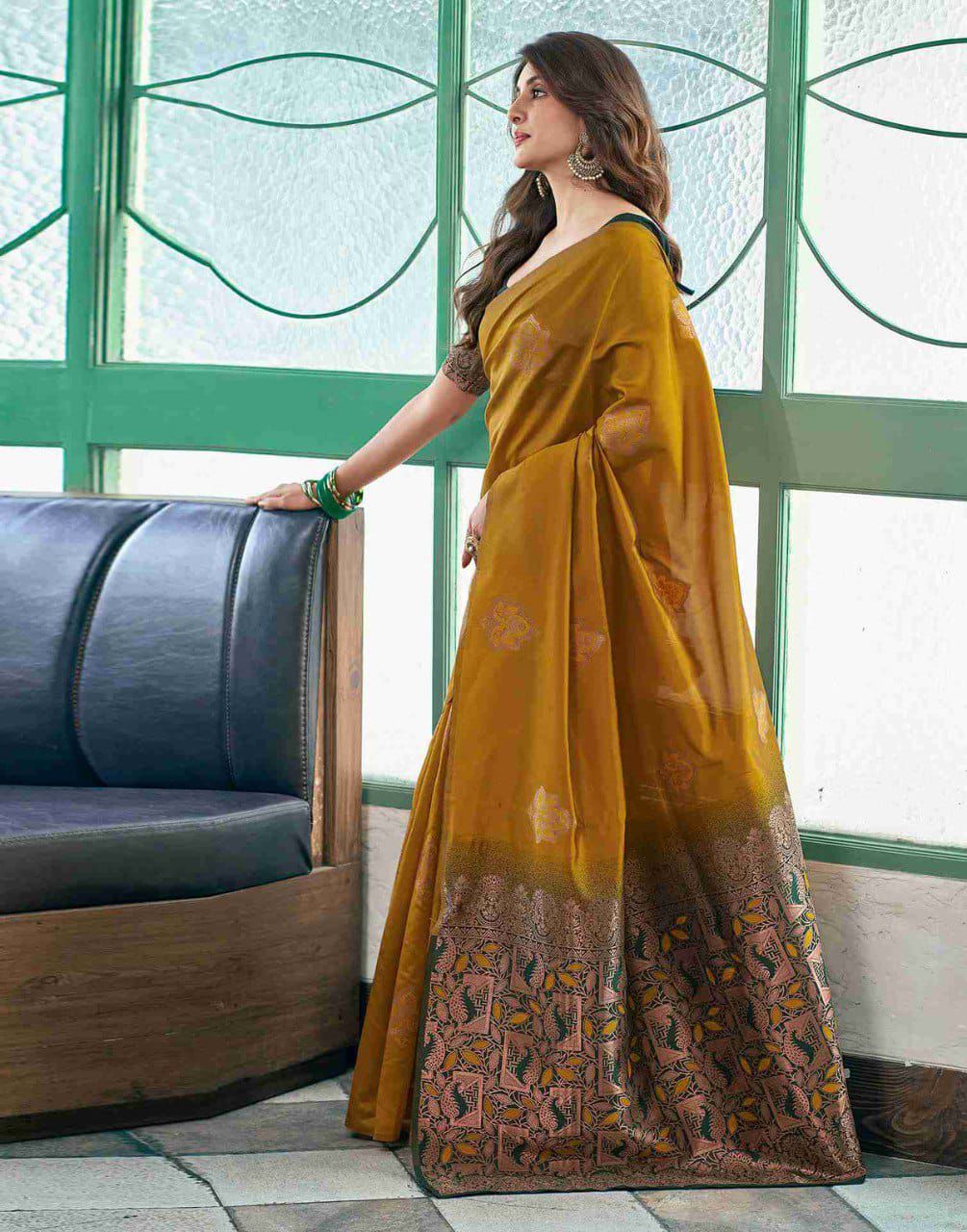 Demanding Mustard Soft Silk Saree With Captivating Blouse Piece