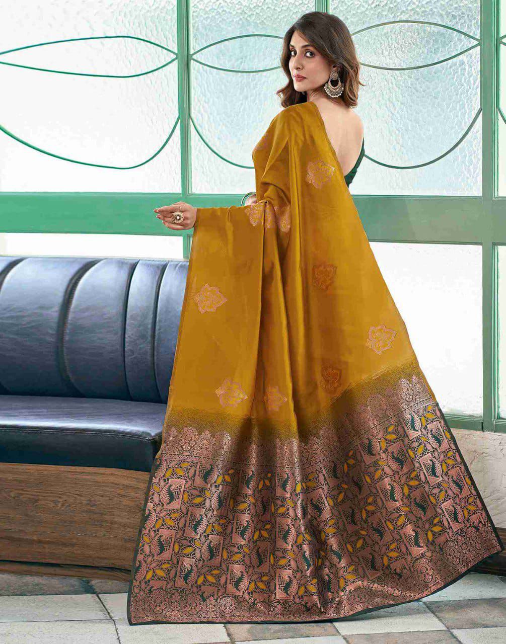 Demanding Mustard Soft Silk Saree With Captivating Blouse Piece