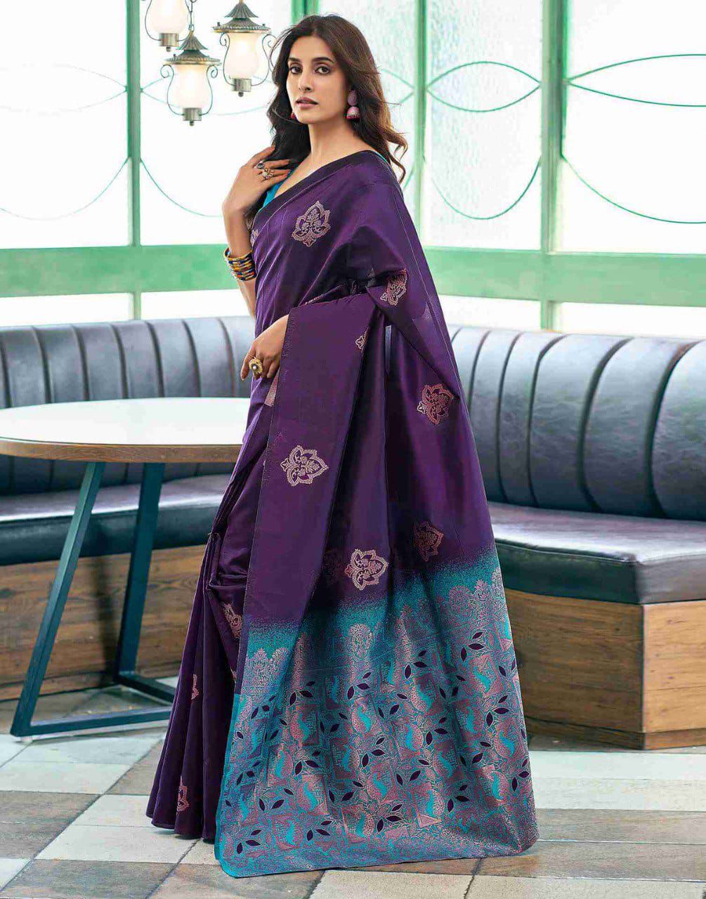 Demanding Purple  Soft Silk Saree With Captivating Blouse Piece