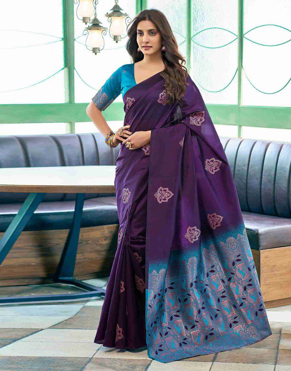 Demanding Purple  Soft Silk Saree With Captivating Blouse Piece