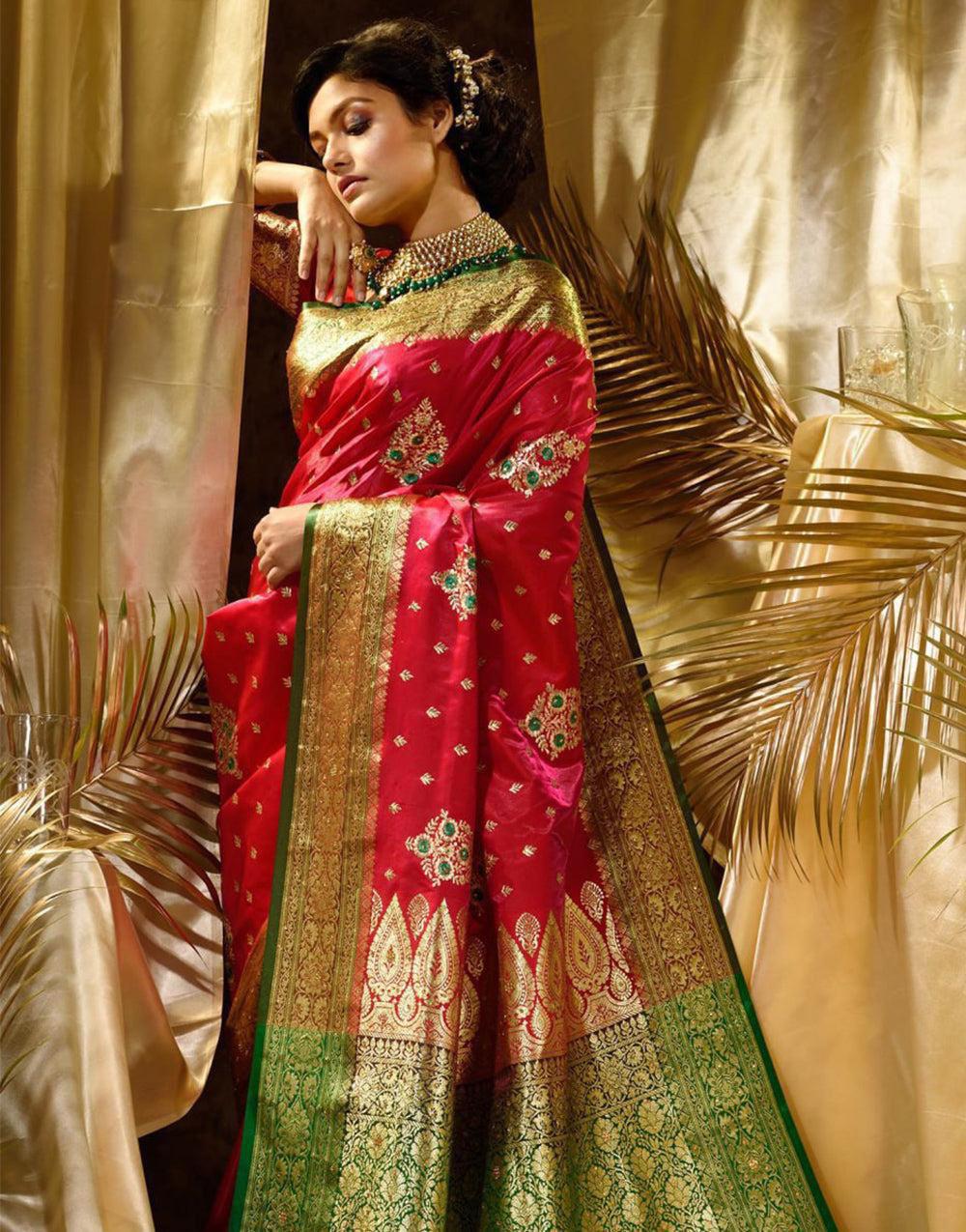 Impressive Red Soft Silk Saree With Most Flattering Blouse Piece