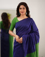 Twirling Navy Blue Cotton Silk Saree With Adorning  Blouse Piece