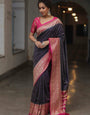 Snazzy Navy Blue Soft Silk Saree With Comely Blouse Piece