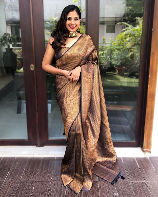 Demure Black Soft Silk Saree With Diaphanous Blouse Piece