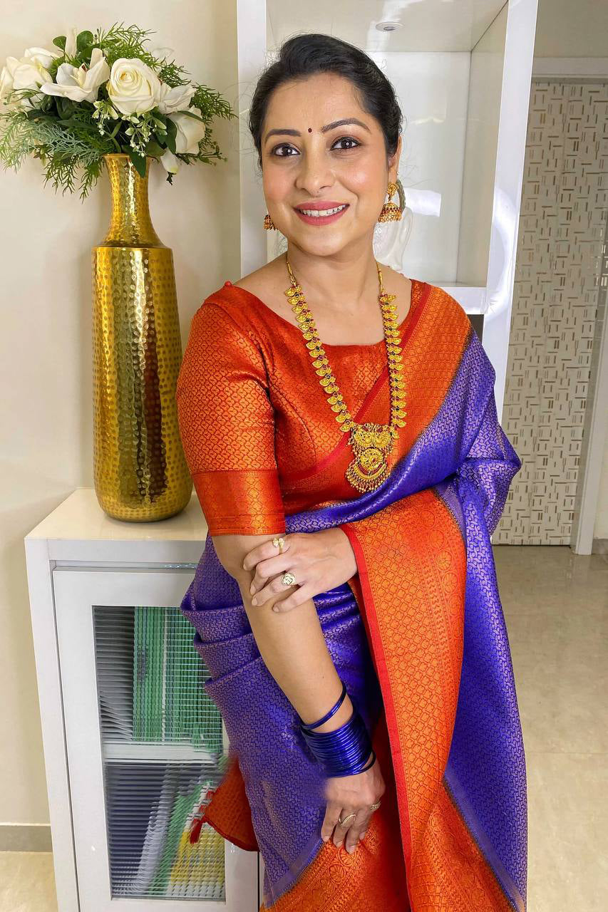 Verdant Royal Blue Soft Silk Saree With Captivating Blouse Piece