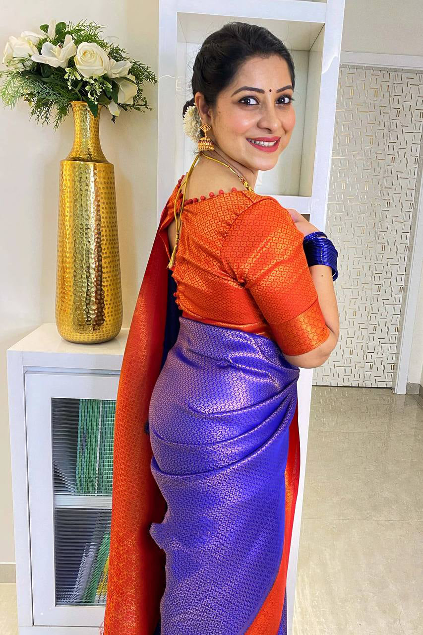 Verdant Royal Blue Soft Silk Saree With Captivating Blouse Piece