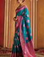 Fairytale Firozi Pure Zari Weaving Banarasi Silk Saree With Divine Blouse Piece