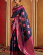 Lissome Navy Blue Pure Zari Weaving Banarasi Silk Saree With Snazzy Blouse Piece
