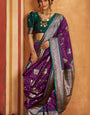Luxuriant Purple Pure Zari Weaving Banarasi Silk Saree With Nectarous Blouse Piece