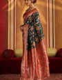 Intricate Dark Green Pure Zari Weaving Banarasi Silk Saree With Demure Blouse Piece