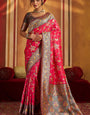 Beauteous Dark Pink Pure Zari Weaving Banarasi Silk Saree With Embellished Blouse Piece