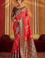 Flameboyant Red Pure Zari Weaving Banarasi Silk Saree With Fantabulous Blouse Piece