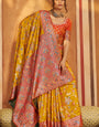 Eloquence Yellow Pure Zari Weaving Banarasi Silk Saree With Mellifluous Blouse Piece