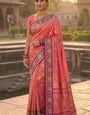 Lustrous Pink Pure Zari Weaving Banarasi Silk Saree With Marvellous Blouse Piece