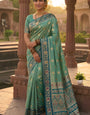 Beguiling Sea Green Pure Zari Weaving Banarasi Silk Saree With Mesmeric Blouse Piece