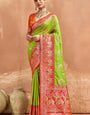 Beleaguer Parrot Pure Zari Weaving Banarasi Silk Saree With Supernal Blouse Piece