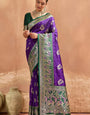Luminous Purple Pure Zari Weaving Banarasi Silk Saree With Exquisite Blouse Piece