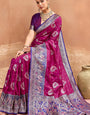 Appealing Wine Pure Zari Weaving Banarasi Silk Saree With Radiant Blouse Piece