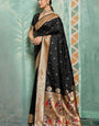 Dulcet Black Paithani Silk Saree With Delightful Blouse Piece