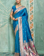 Fragrant Firozi Paithani Silk Saree With Sonorous Blouse Piece