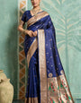Ephemeral Navy Blue Paithani Silk Saree With Wonderful Blouse Piece