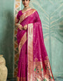 Enchanting Wine Paithani Silk Saree With Girlish Blouse Piece