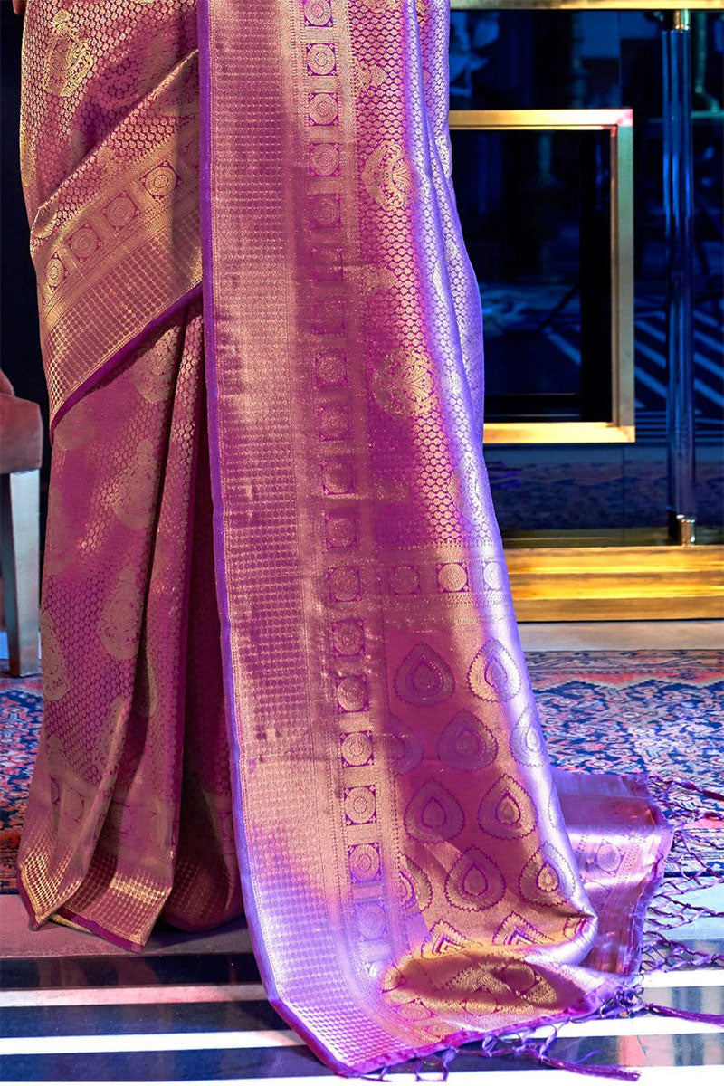 Zephyr Purple Kanjivaram Silk Saree With Charismatic Blouse Piece