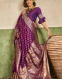 Enigmatic Purple Pure Zari Weaving Banarasi Silk Saree With Exceptional Blouse Piece